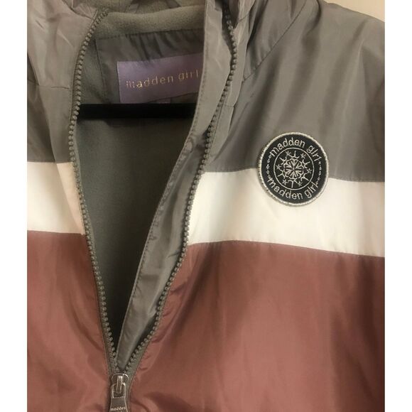 NWT~Madden Girl Dusty Rose~Gray~White Colorblock All Weather Jacket Sz L - Picture 2 of 4
